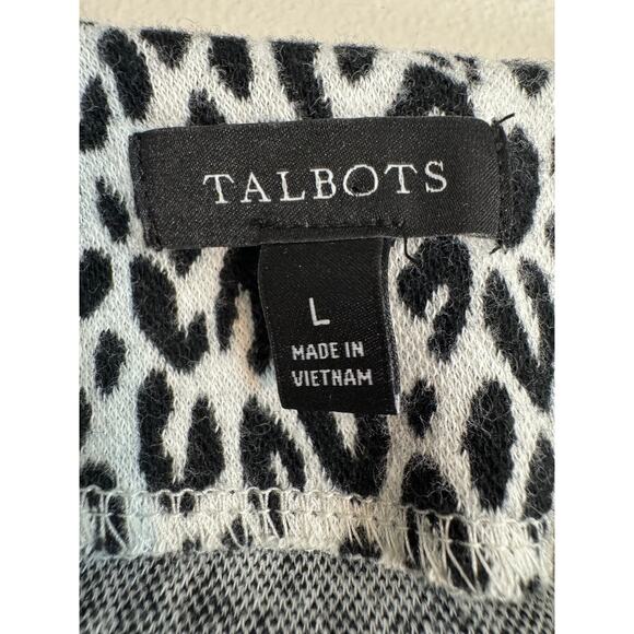 Talbots sweater mock neck black white animal print button detail 3/4 sleeve Sz L - Picture 7 of 8